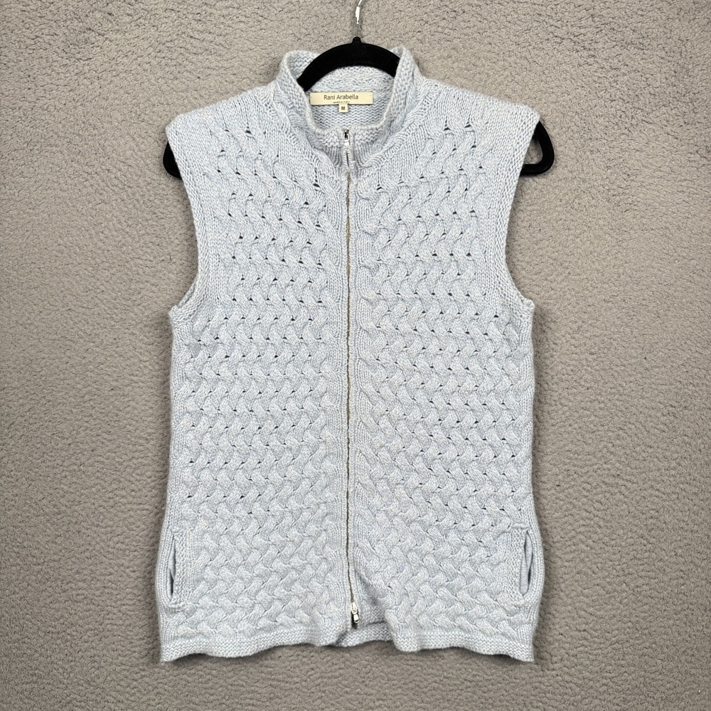 Rani Arabella Sweater Vest‎ Womens M Blue Full Zip Italy Cashmere Wool Old Money